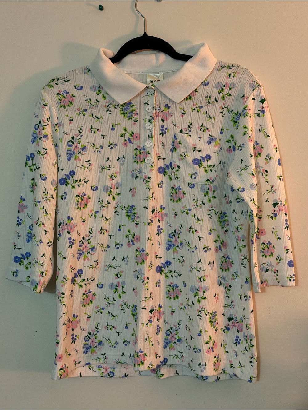 Blair White Floral Ribbed Polo with Peter Pan Collar - Picture 5 of 7